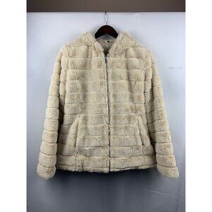 Women’s NWT Giolshon Cream Faux Fur Sweater with Hoodie Size L